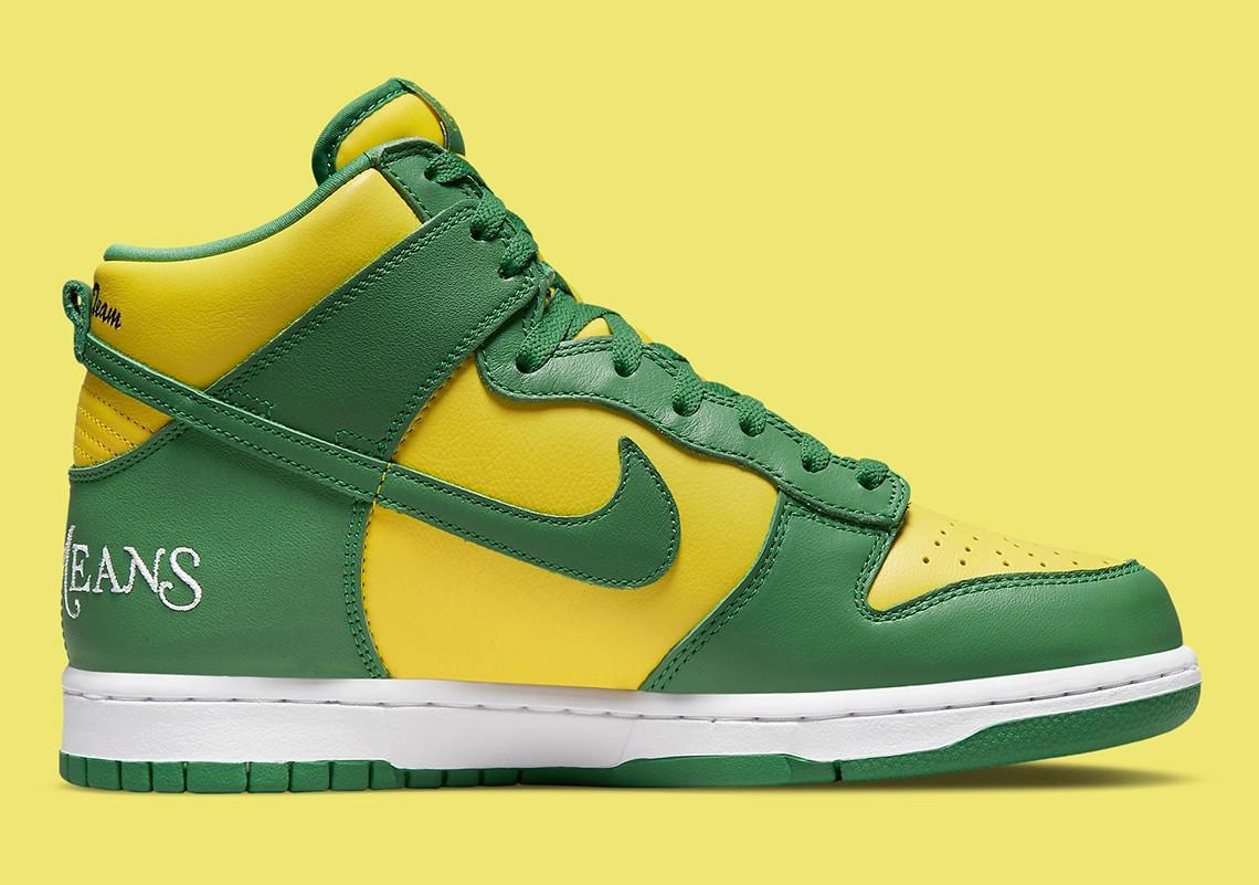 Supreme imite le coloris "Brazil" pour sa troisième Nike SB Dunk High "By Any Means".