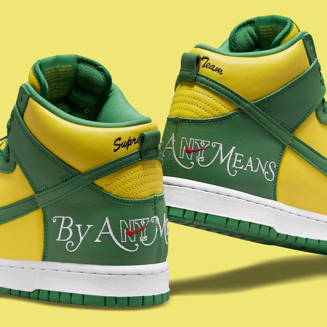 Supreme imite le coloris "Brazil" pour sa troisième Nike SB Dunk High "By Any Means".