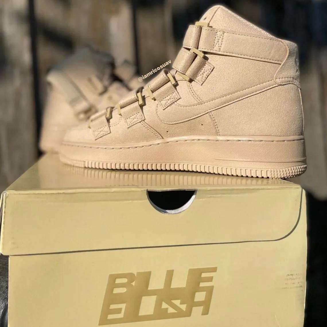 Premier regard sur le modèle Billie Eilish x Nike Air Force 1 High 07 SP Mushroom.