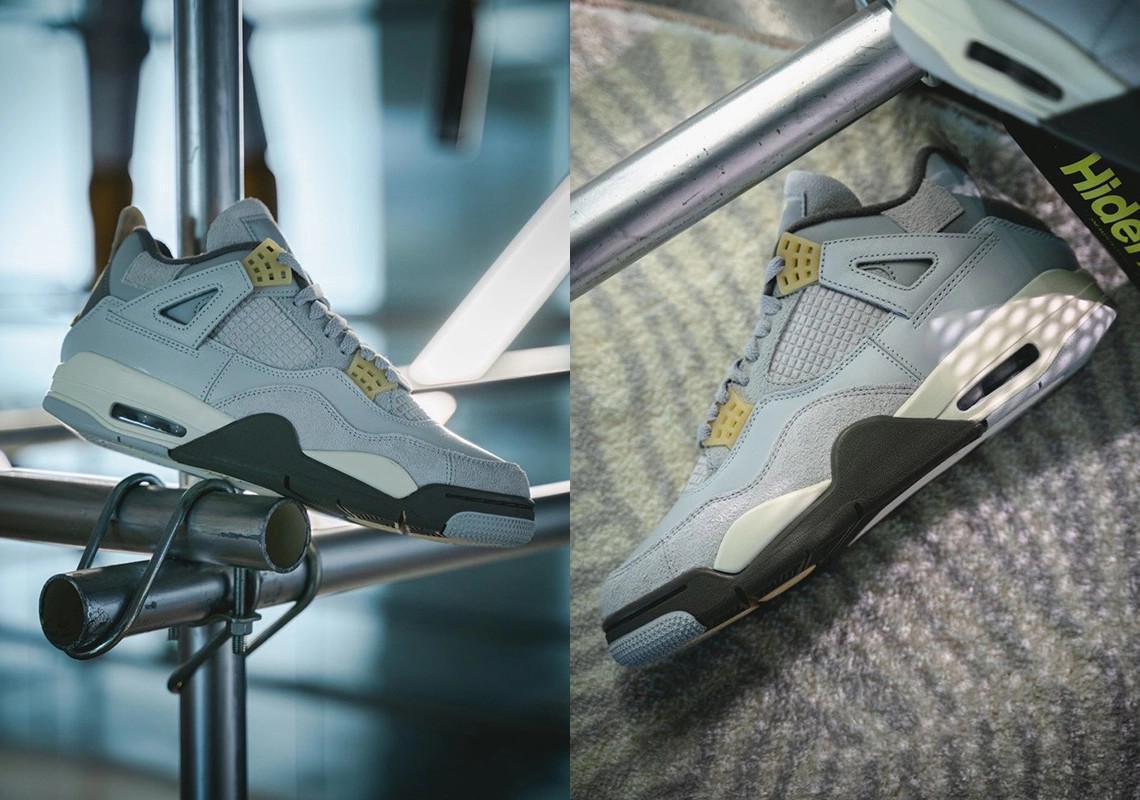 Vue détaillée de l'Air Jordan 4 Craft SE "Photon Dust". Vue détaillée de l'Air Jordan 4 Craft SE "Photon Dust".