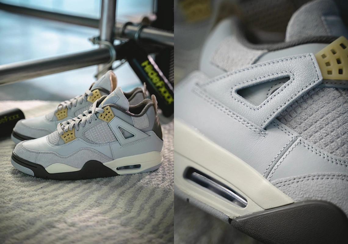 Vue détaillée de l'Air Jordan 4 Craft SE "Photon Dust". Vue détaillée de l'Air Jordan 4 Craft SE "Photon Dust".