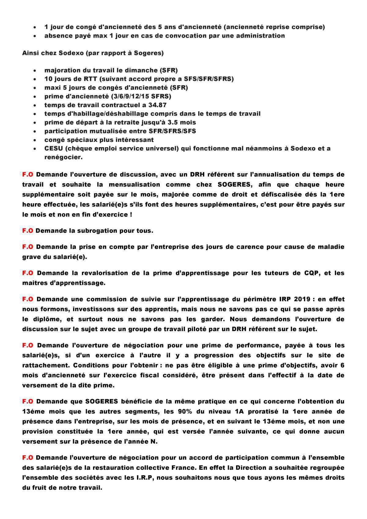 Revendications N.A.O Janvier 2021- Employé(e)s