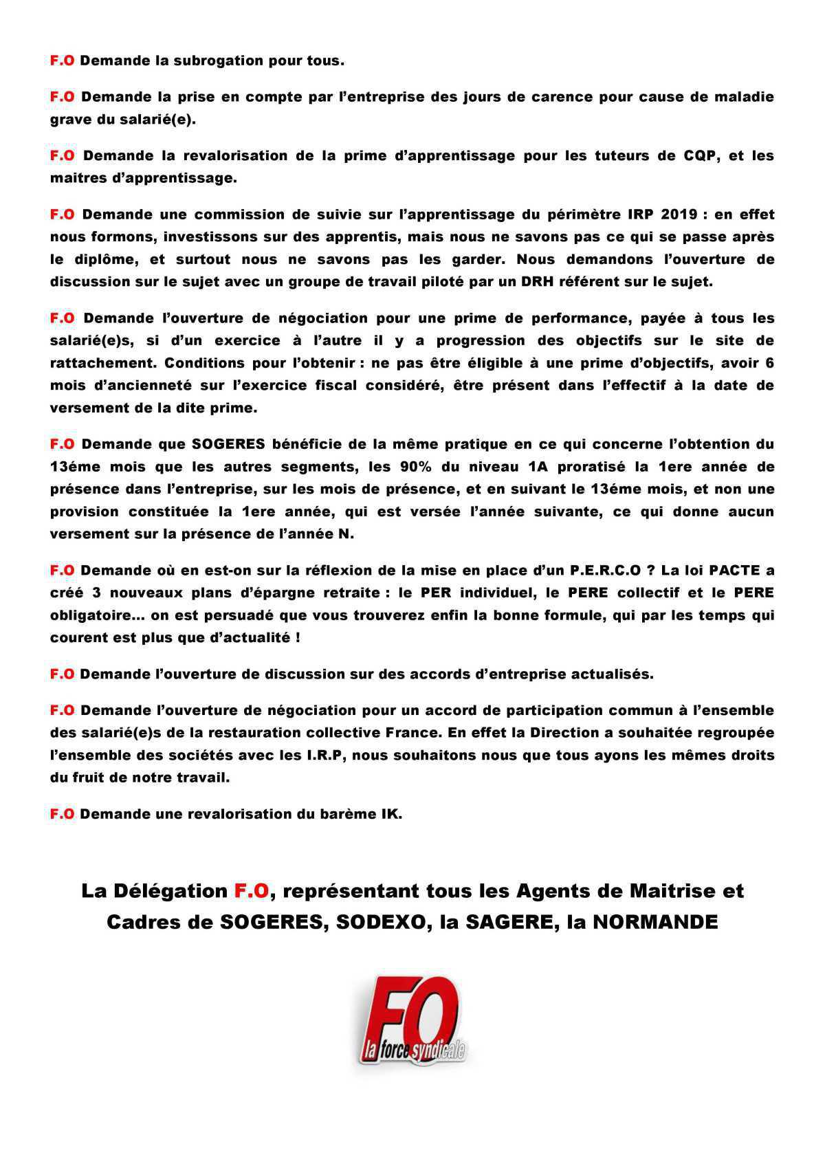 Revendications N.A.O Janvier 2021 -A.M et Cadres