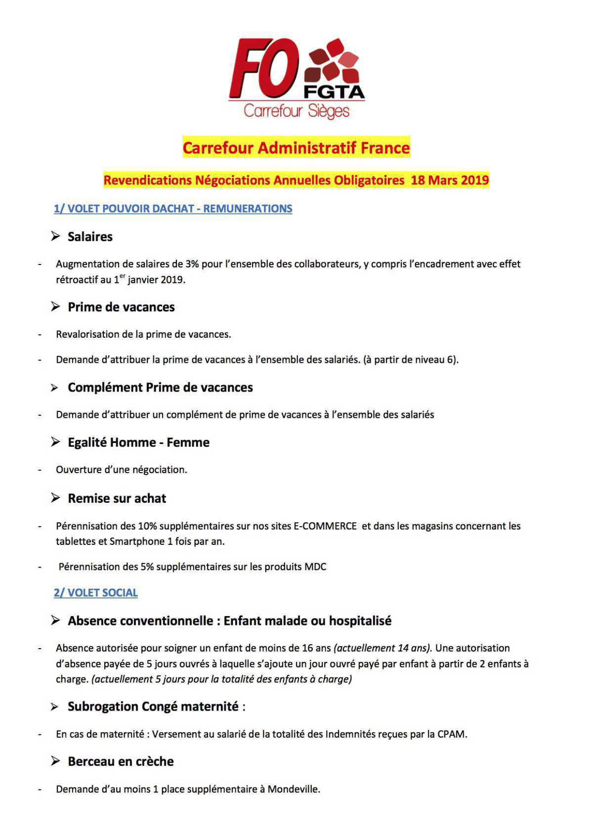 NAO 2019-Revendications FO-Carrefour Administratif France