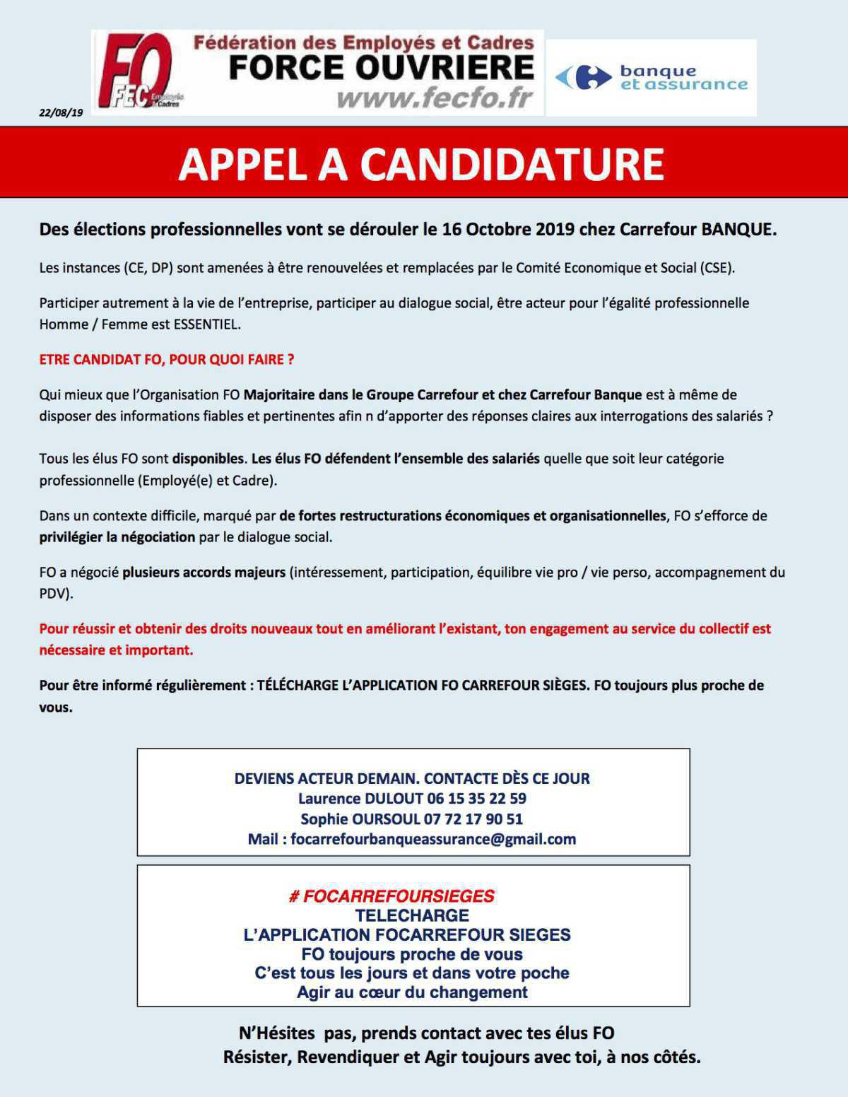 Élection Carrefour Banque-Appel à candidature!