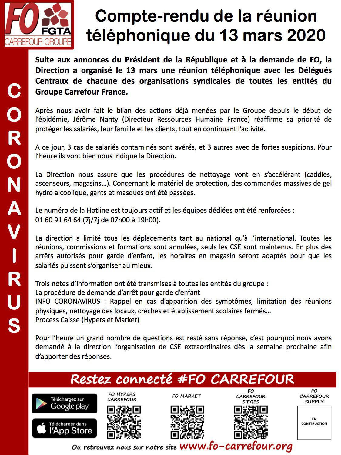 Compte-rendu de La Réunion téléphonique du 13 mars 2020 Compte-rendu de La Réunion téléphonique du 13 mars 2020