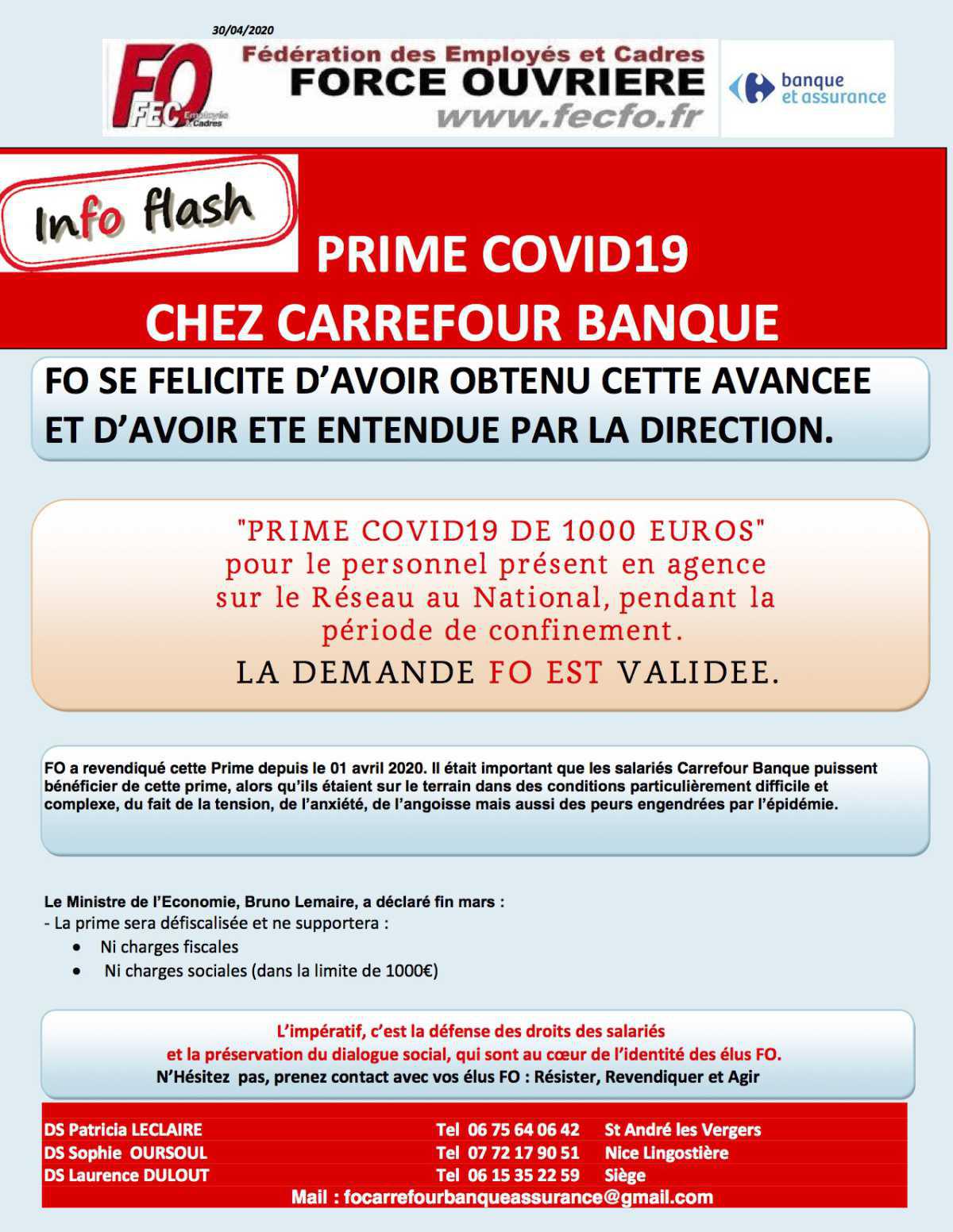 Carrefour Banque: La demande de FO est validée!