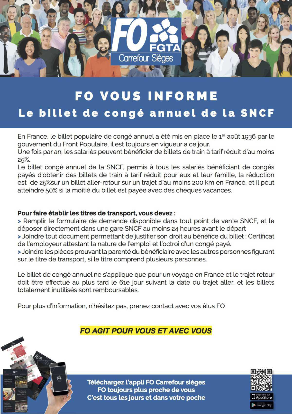 FO vous informe: Le billet de congé annuel de la SNCF