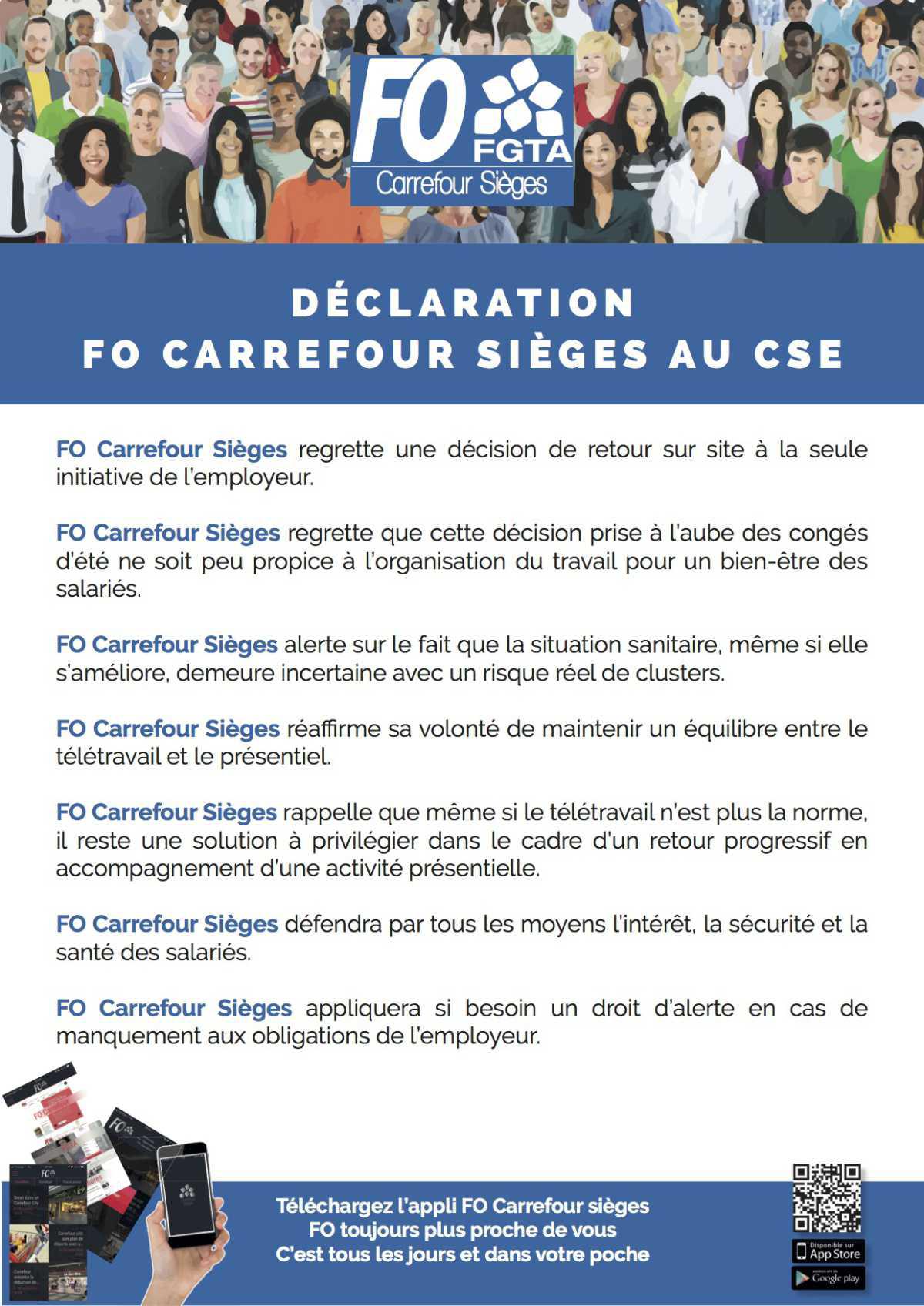 Déclaration FO Carrefour Sièges au CSE!