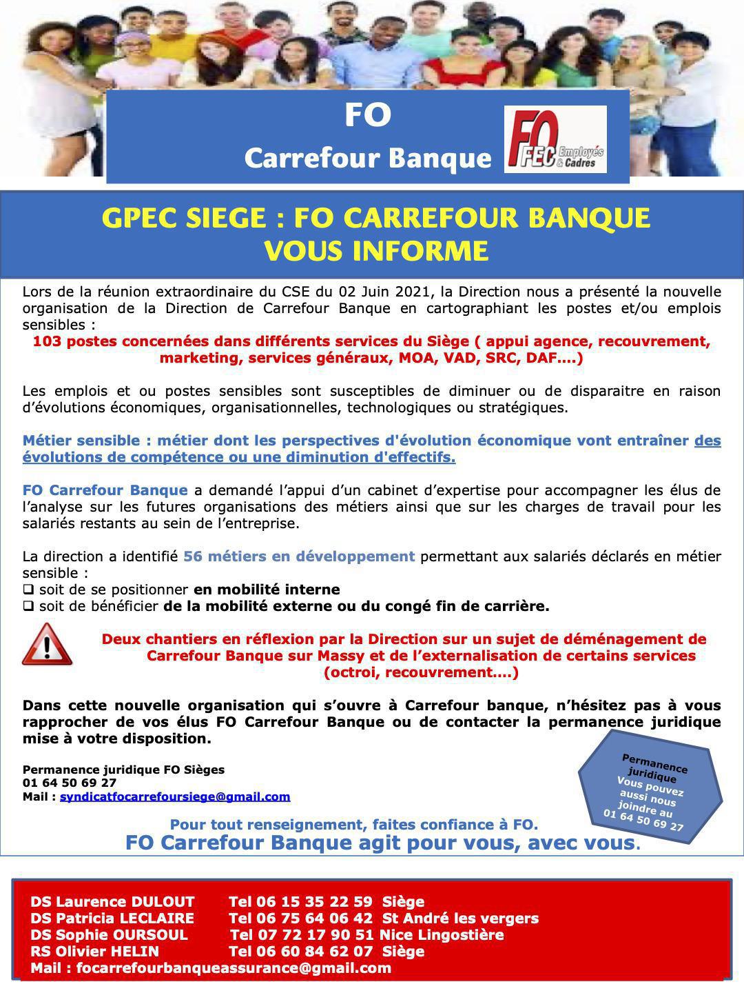 GPEC Sièges: FO Carrefour Banque vous informe