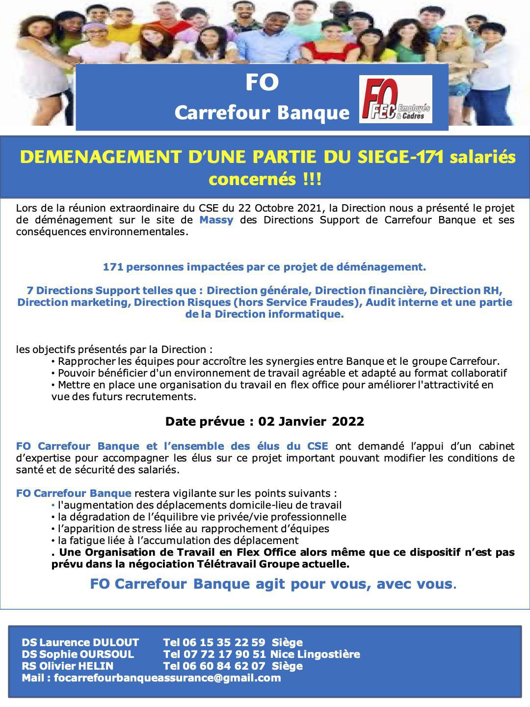 Carrefour Banque-171 salariés concernés par un projet de déménagement!