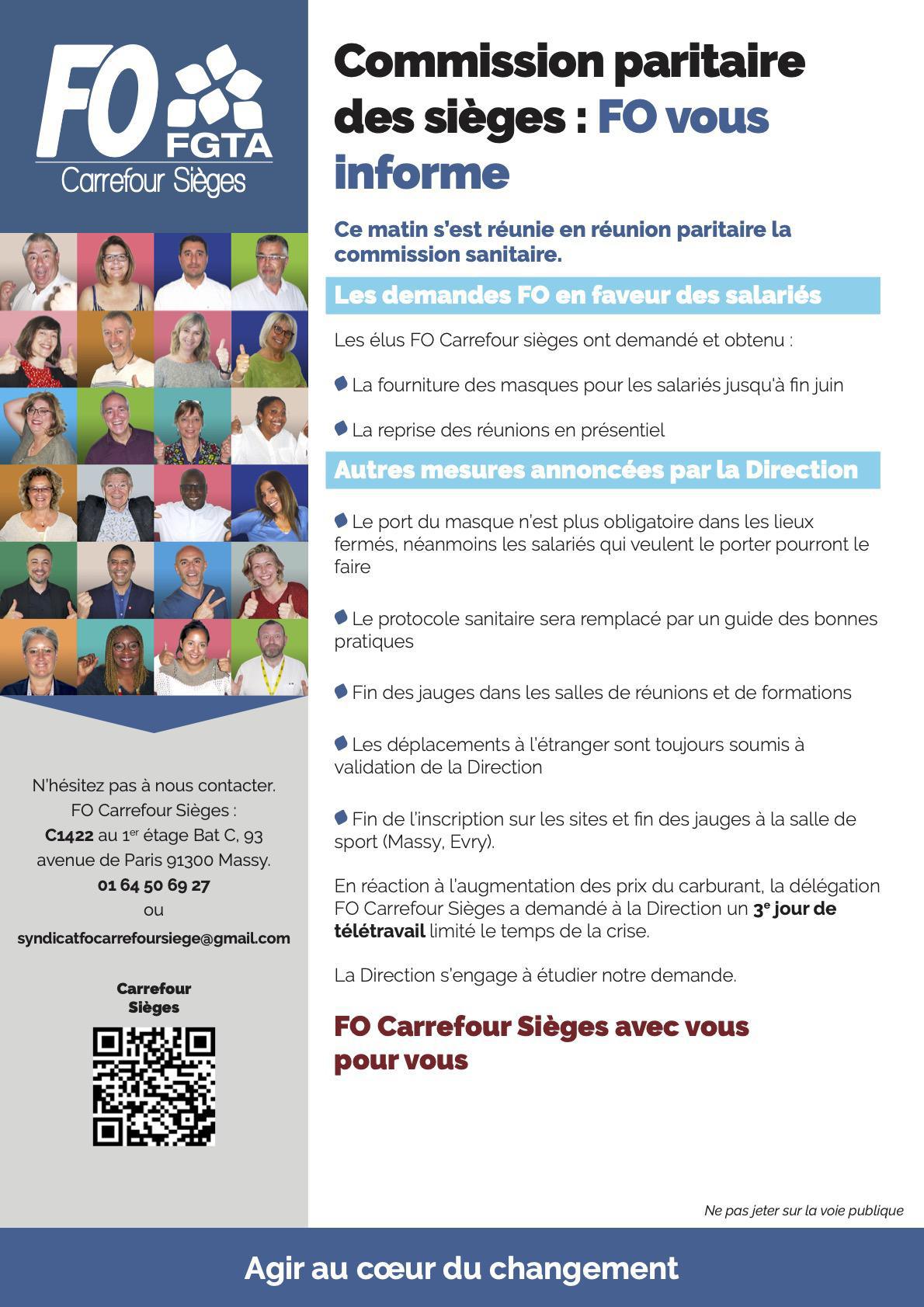 Commission paritaire des Sièges: FO Carrefour Sièges vous informe!