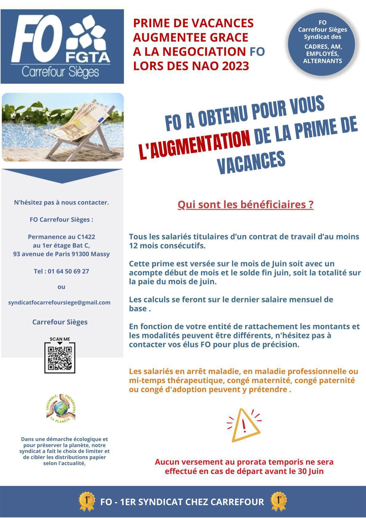 Prime de vacances augmentée grâce à FO!