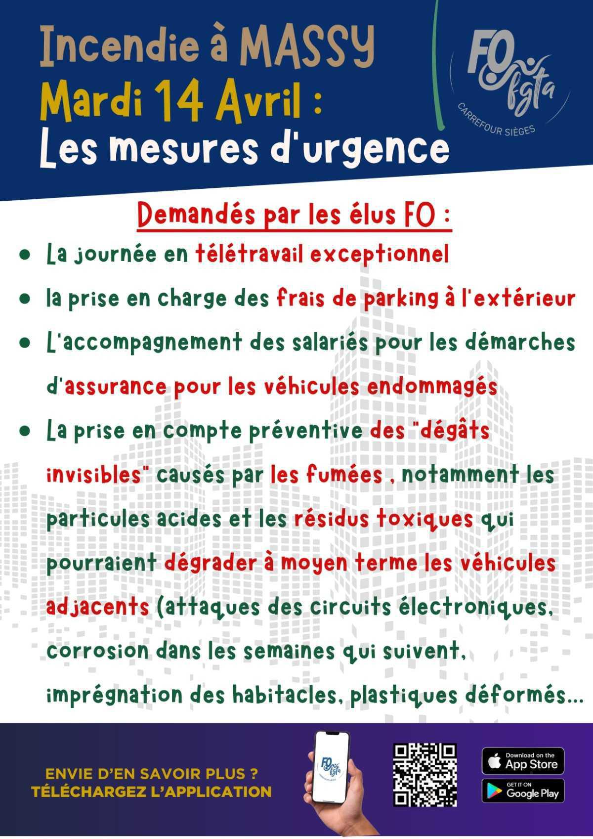 Incendie à Massy : les mesures d'urgence demandés par les élus FO