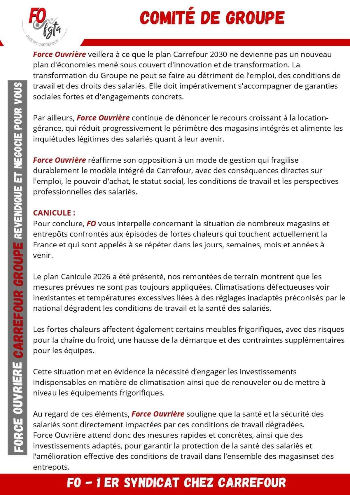 Comité de groupe : Fermeture annoncée de Carrefour service client Saint-Étienne