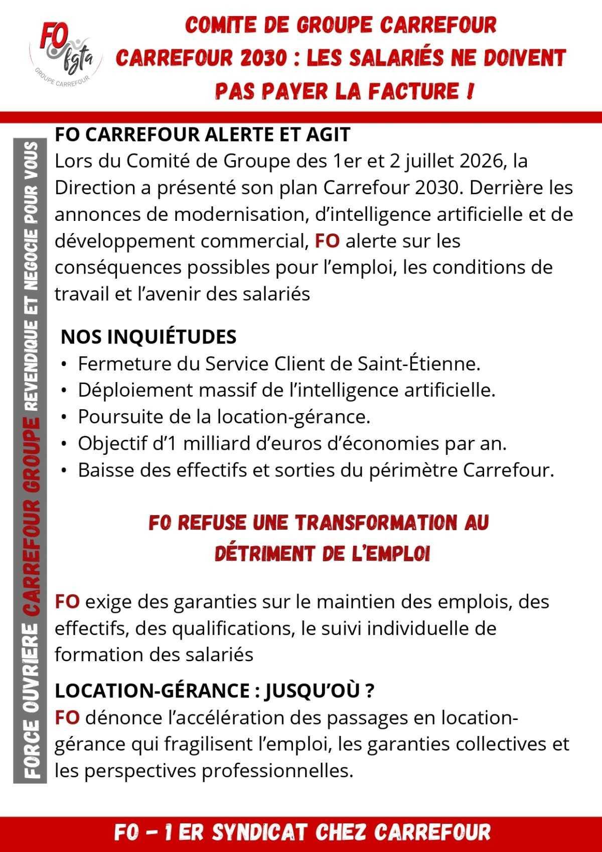 Carrefour 2030 : Les salariés ne doivent pas payer la facture !