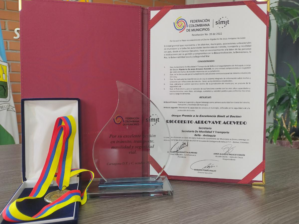 Secretaría de Movilidad de Bello fue premiada a nivel nacional por su gestión