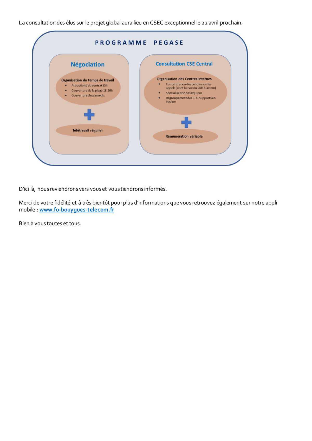 Message FO #5 - PEGASE - Direction des Centres Internes