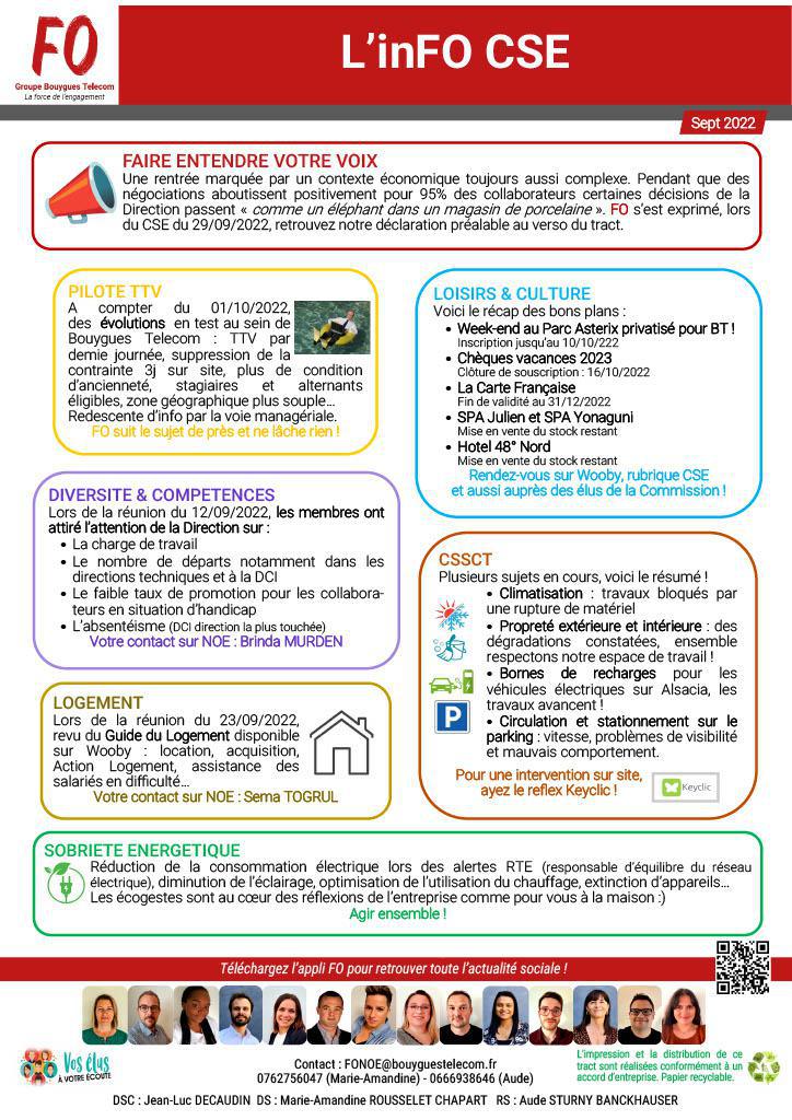 Tract "L'inFO CSE" Septembre 22