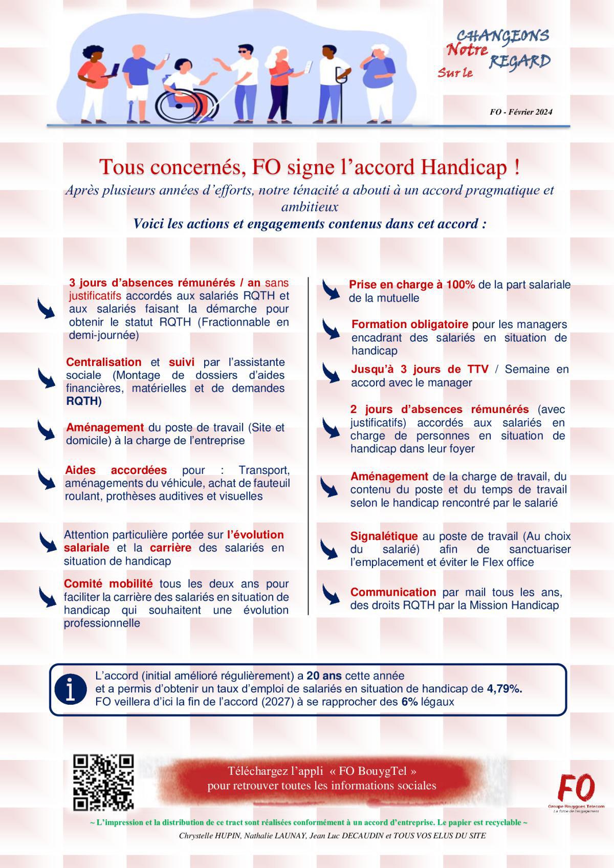 Tract "Tous concernés, FO signe l'accord Handicap ! "