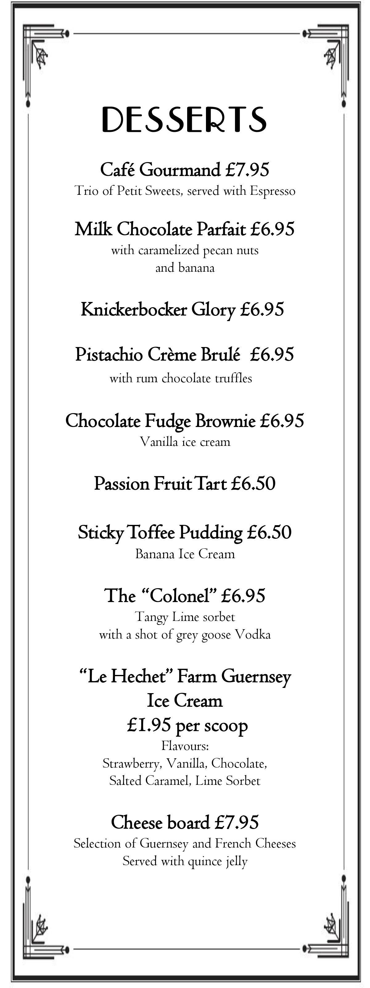 Christies Brasserie Desserts & Coffees Menu