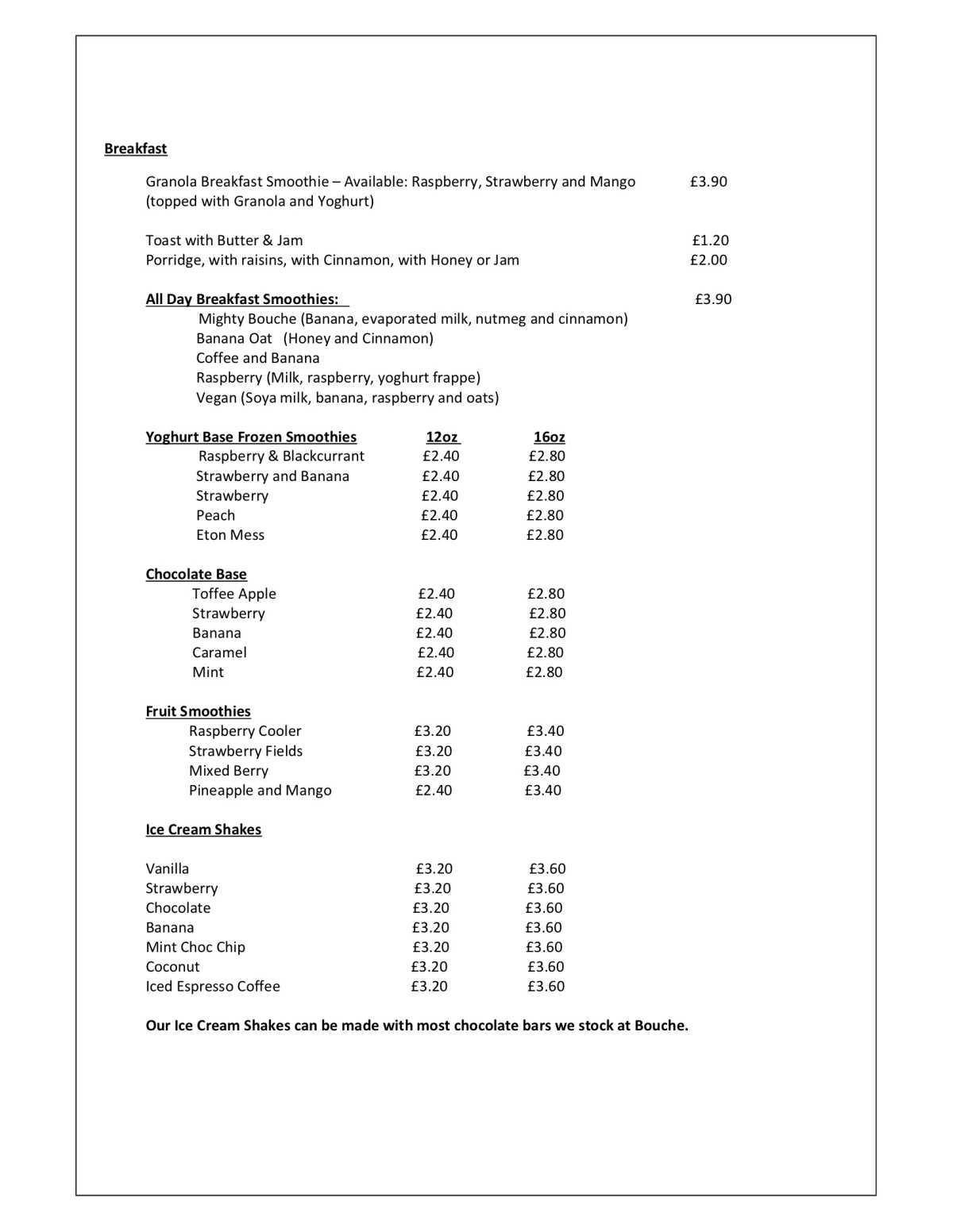Bouche Takeaway & Delivery Menu