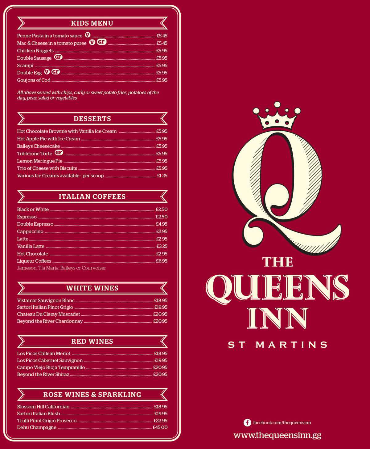 Queen's Inn Menu