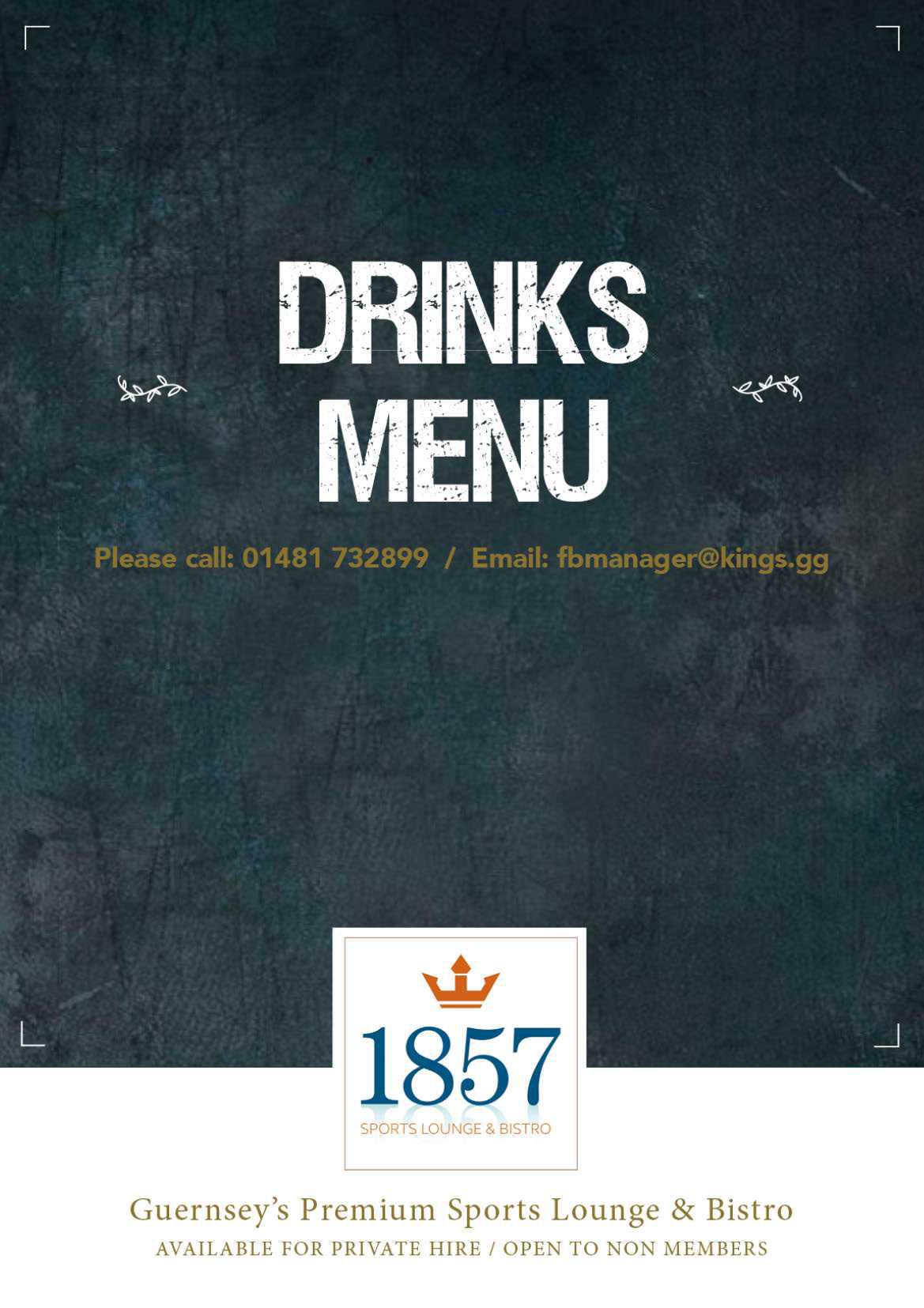 1857 Sports Lounge & Bistro Drinks Menu