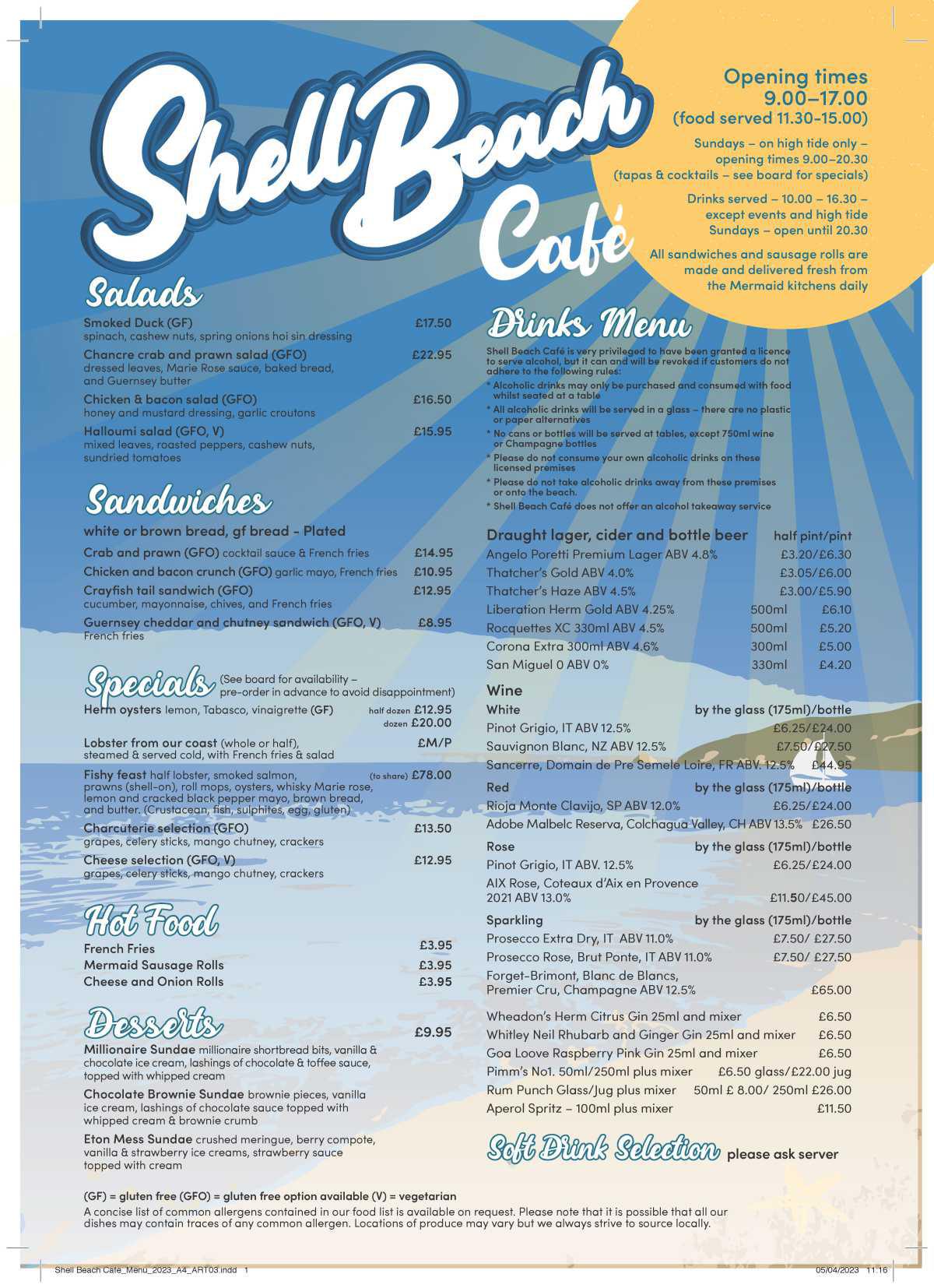 Shell Beach Cafe Menu