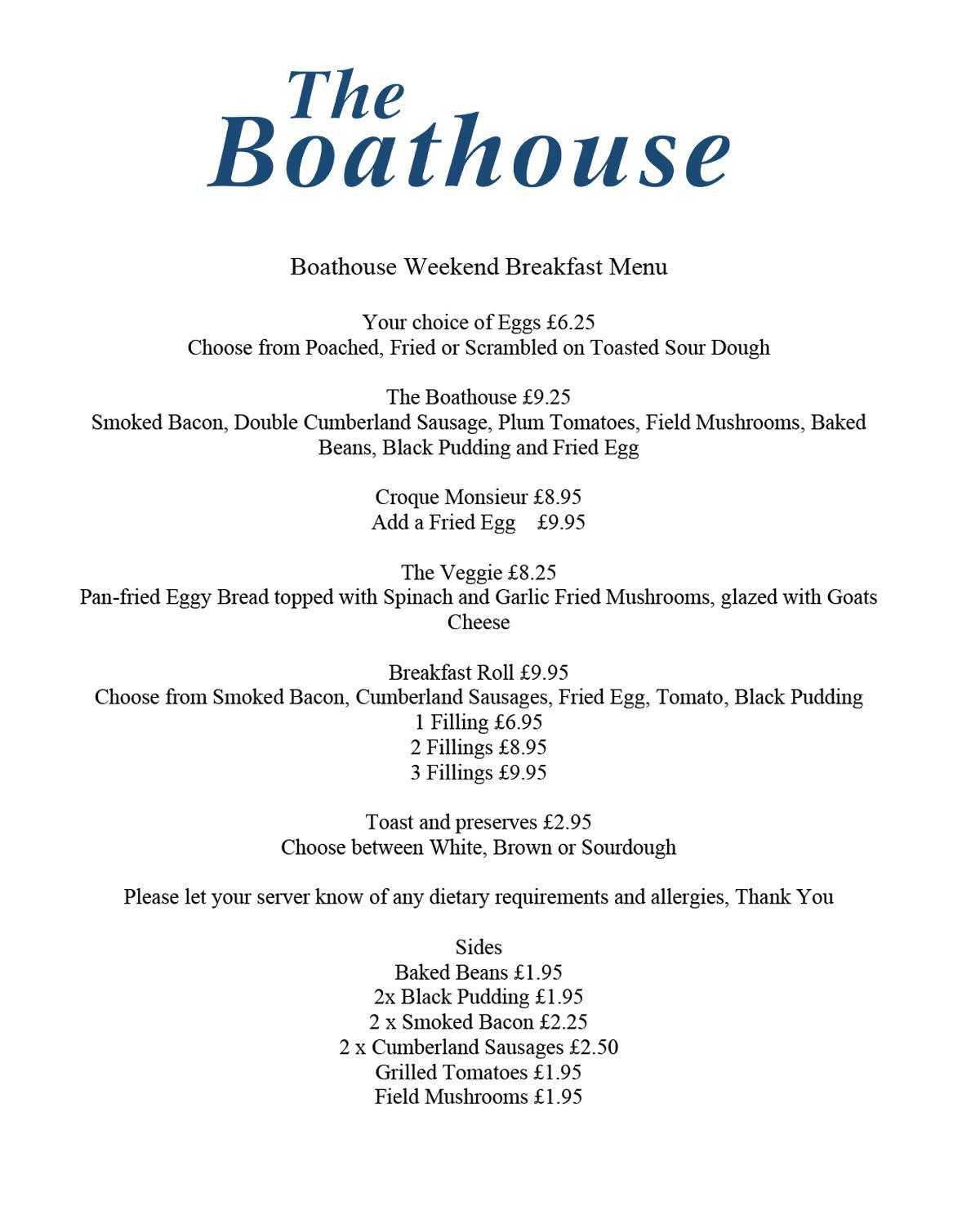 The Boathouse Weekend Breakfast Menu