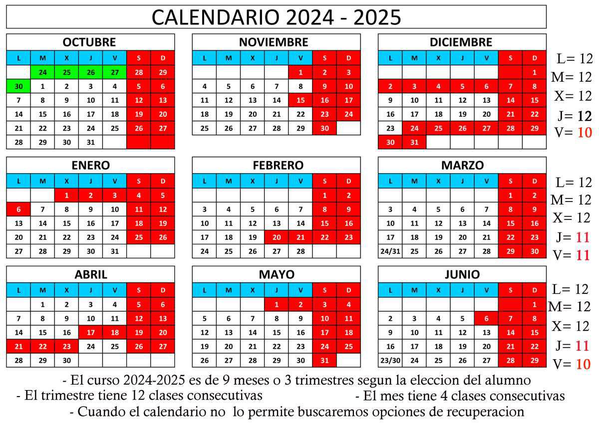 Horarios de clases y calendario 2023-2024