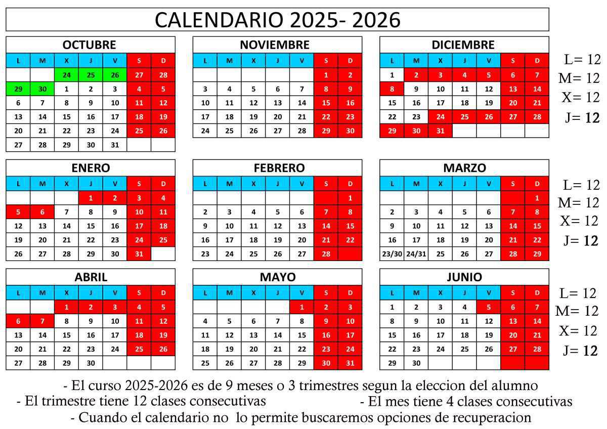 Horarios de clases y calendario 2025-2026