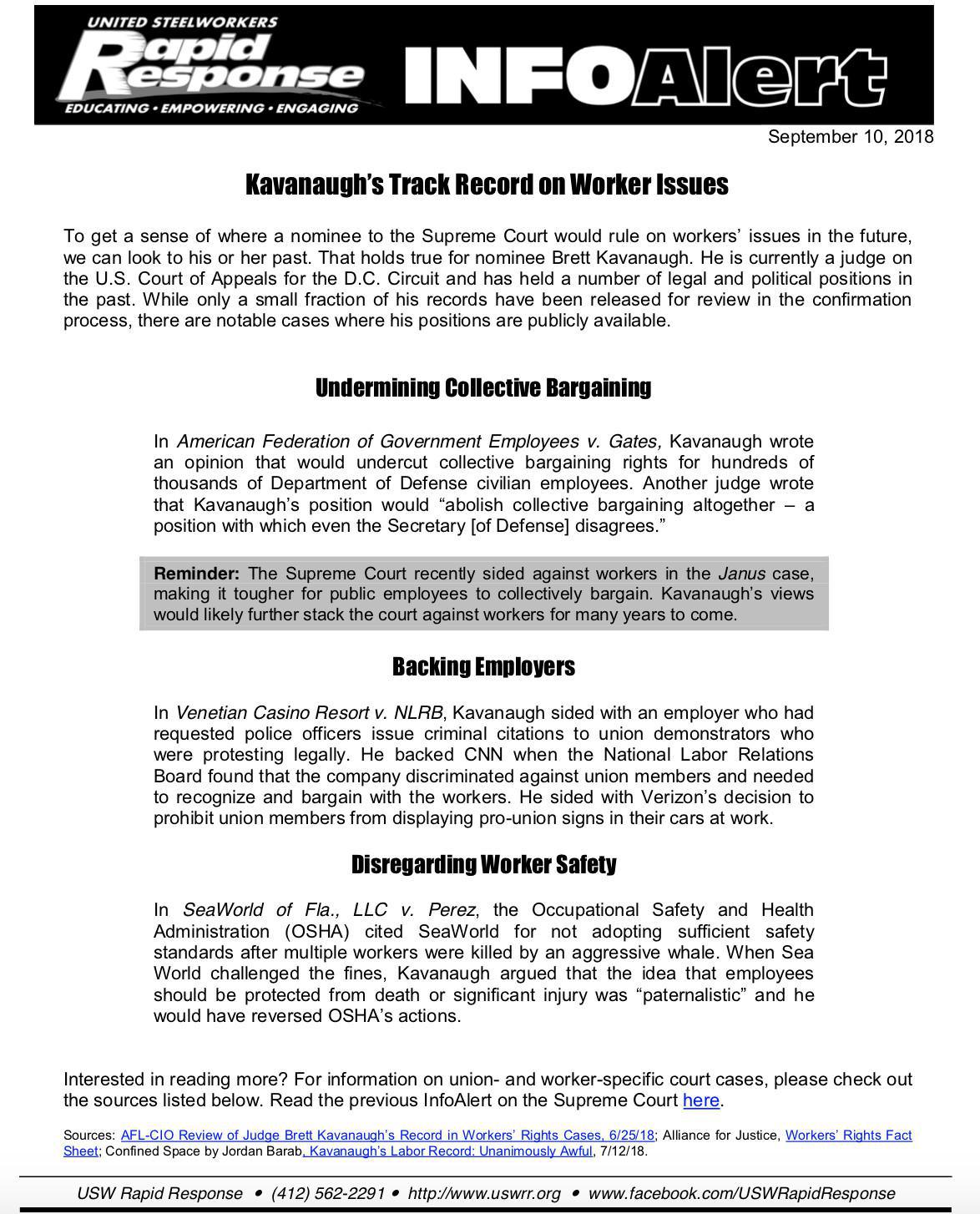  Hot off the presses. Kavanaugh's Track Record On Worker Issues.