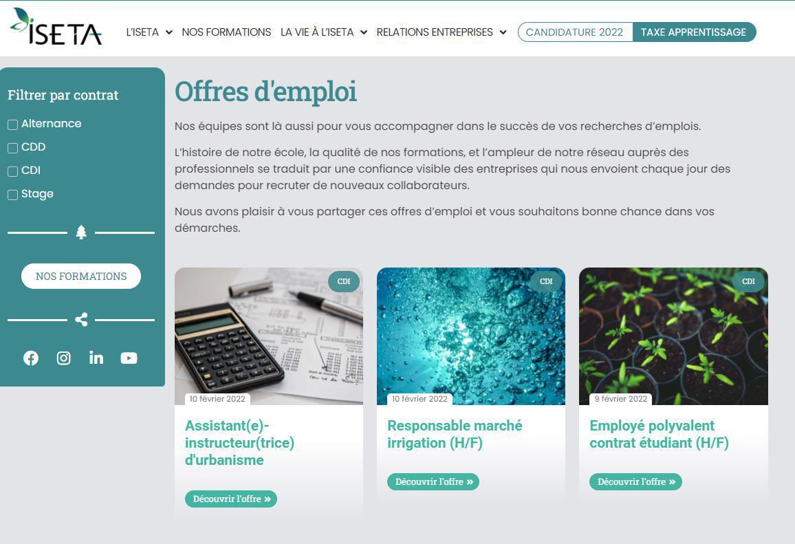 Offre d'emploi ISETA  Offre d'emploi ISETA