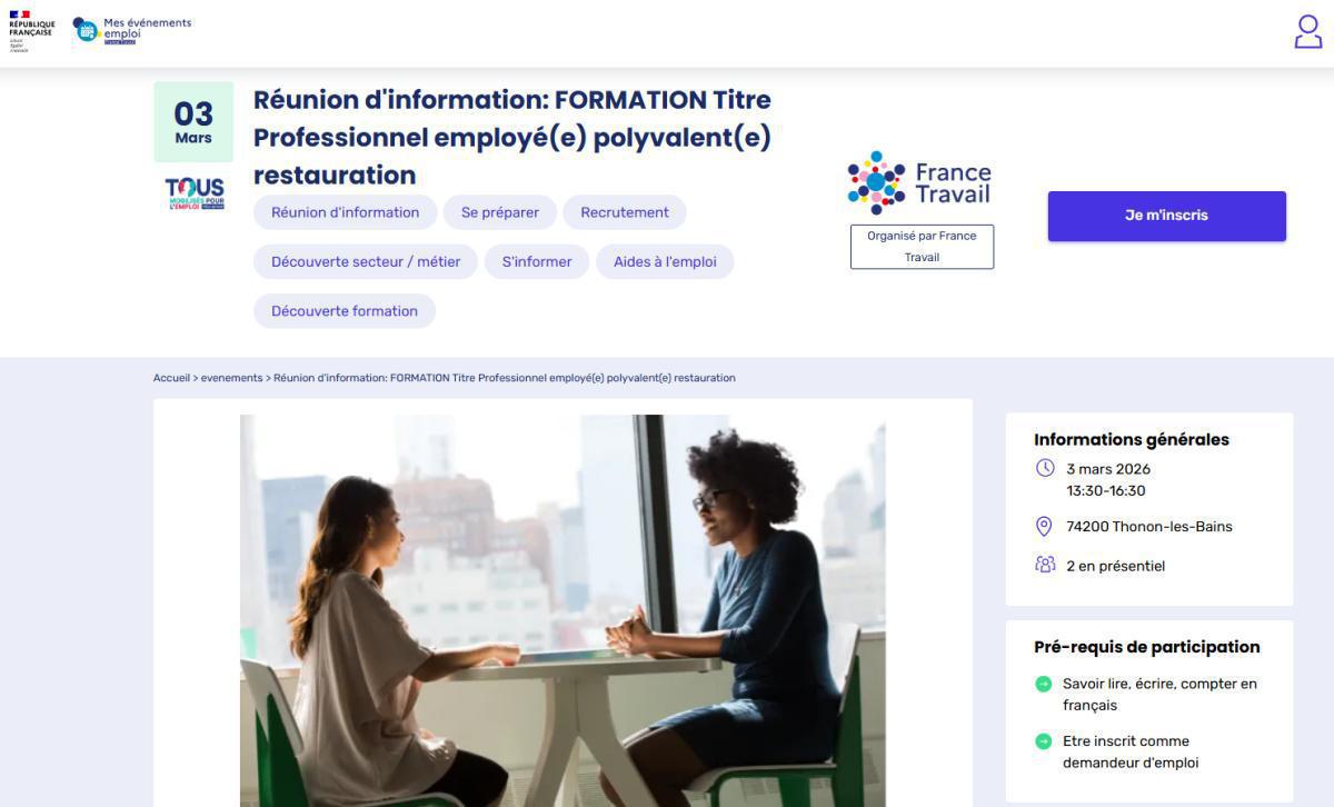 Réunion d'information: FORMATION Titre Professionnel employé(e) polyvalent(e) restauration