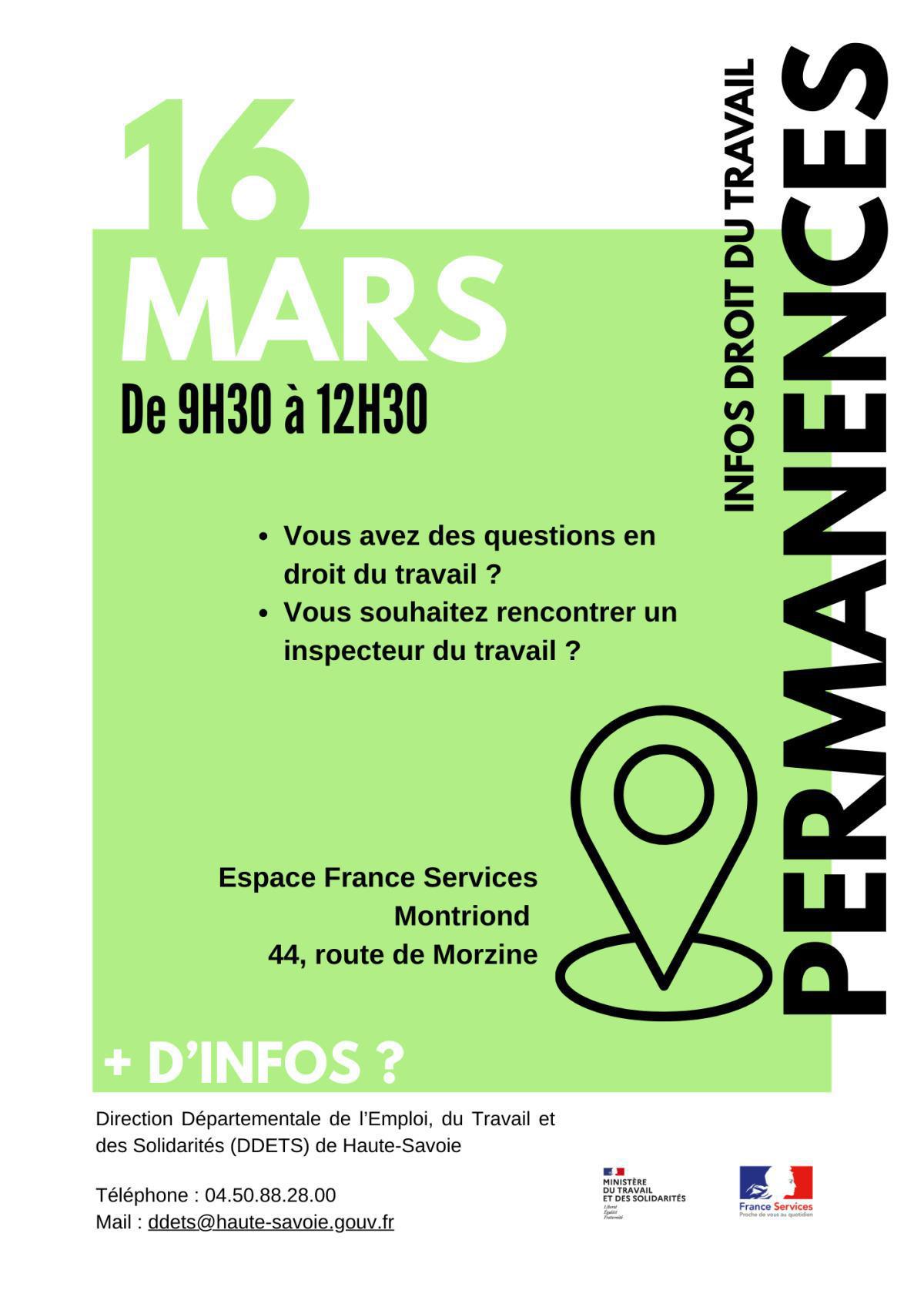 Permanence Infos et droit du travail Montriond 