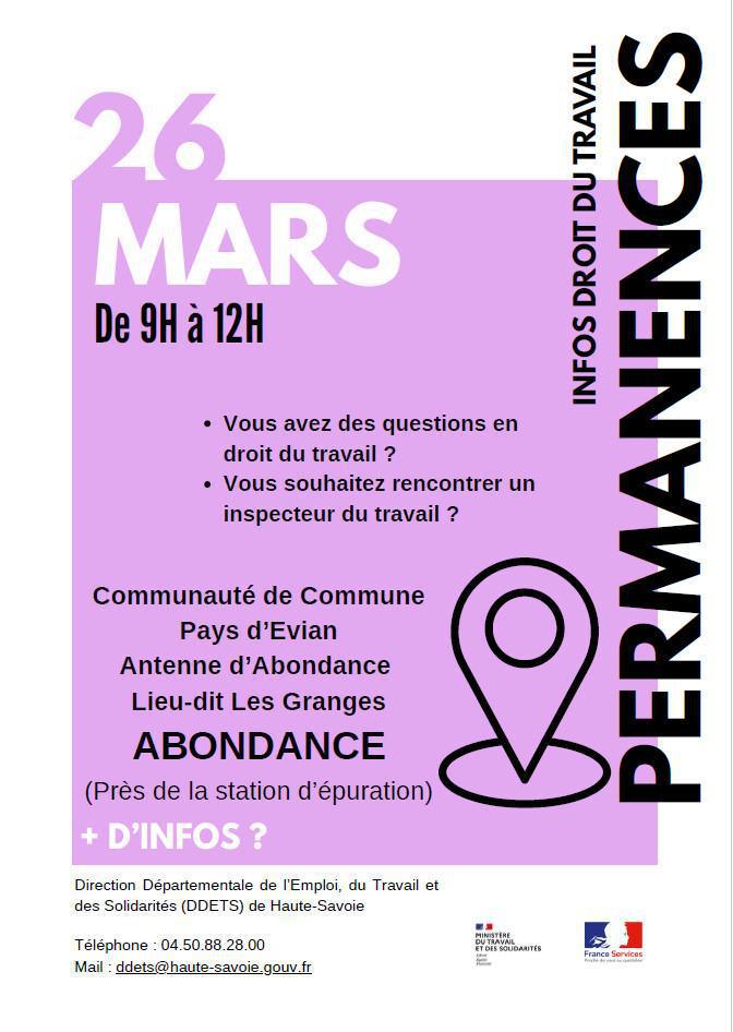 Permanence Infos et droit du travail Abondance