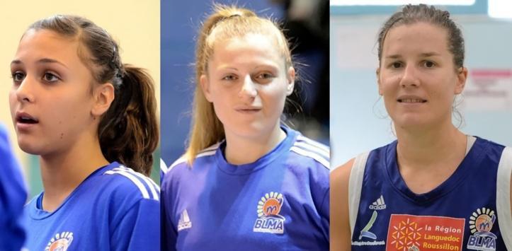 De gauche à droite les Capitaines des équipes BLMA: Léa LAMBERT (U17), Mégane HERO (NF2/Espoirs) et Gaëlle SKRELA (LFB)