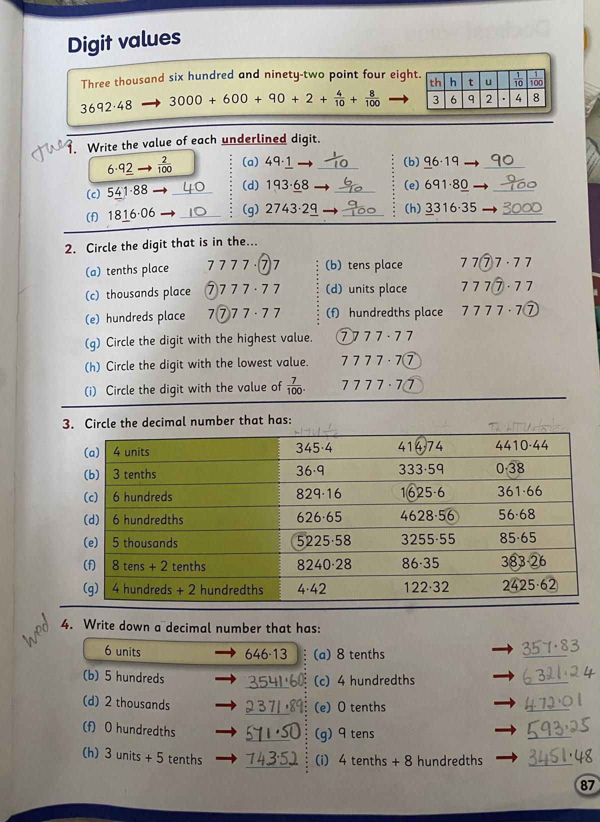 Work for Thursday 11th of February. 