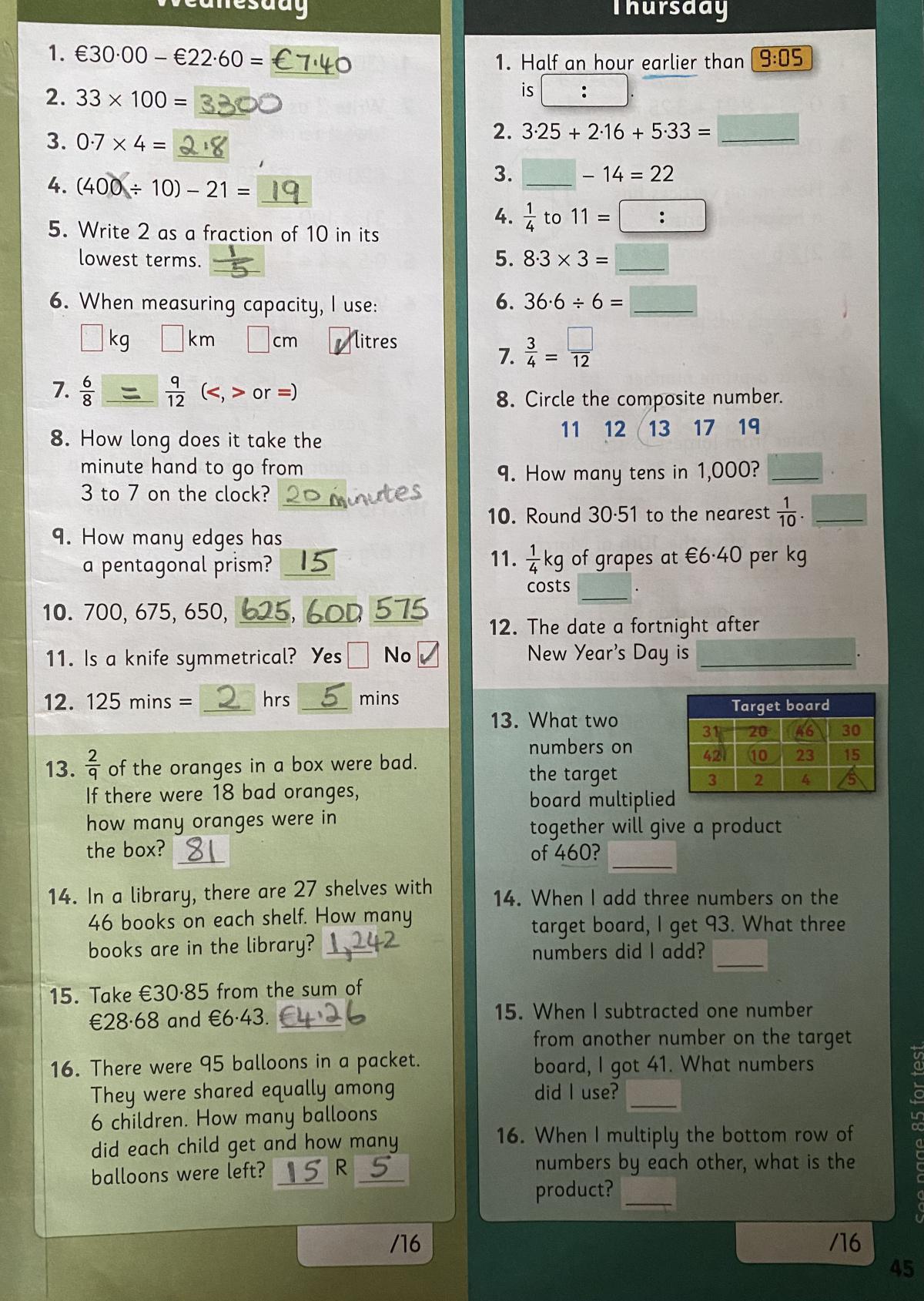 Work for Thursday 11th of February. 
