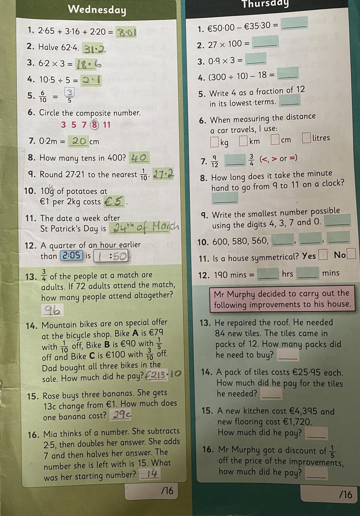 Work for Thursday 25th of February Work for Thursday 25th of February