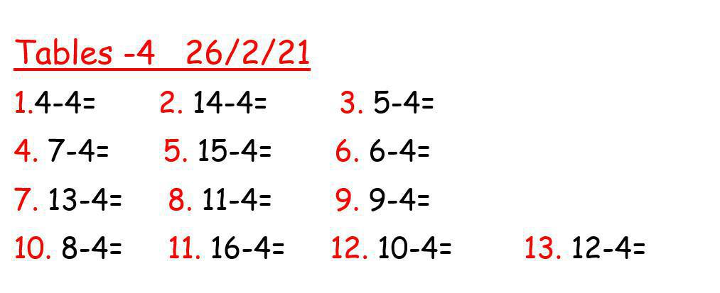 Work for Friday 26/2/21