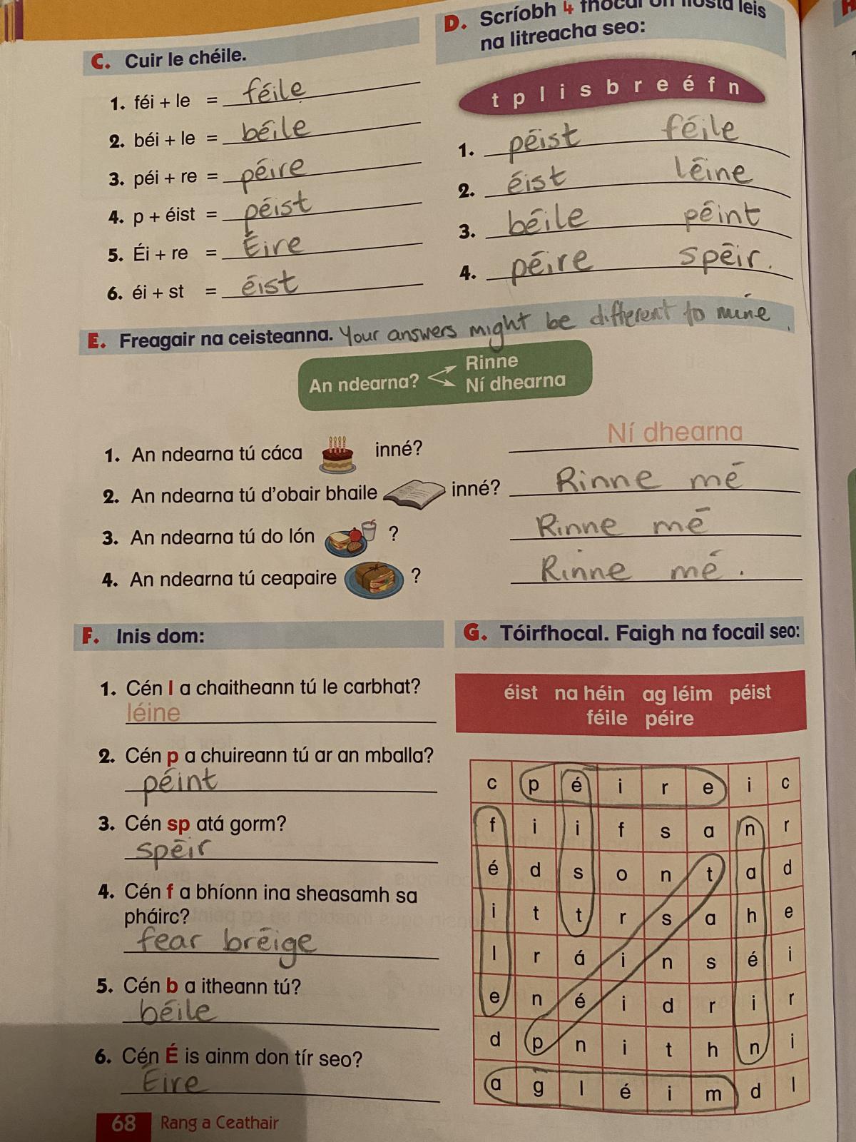 Work for Thursday 11th of March. 