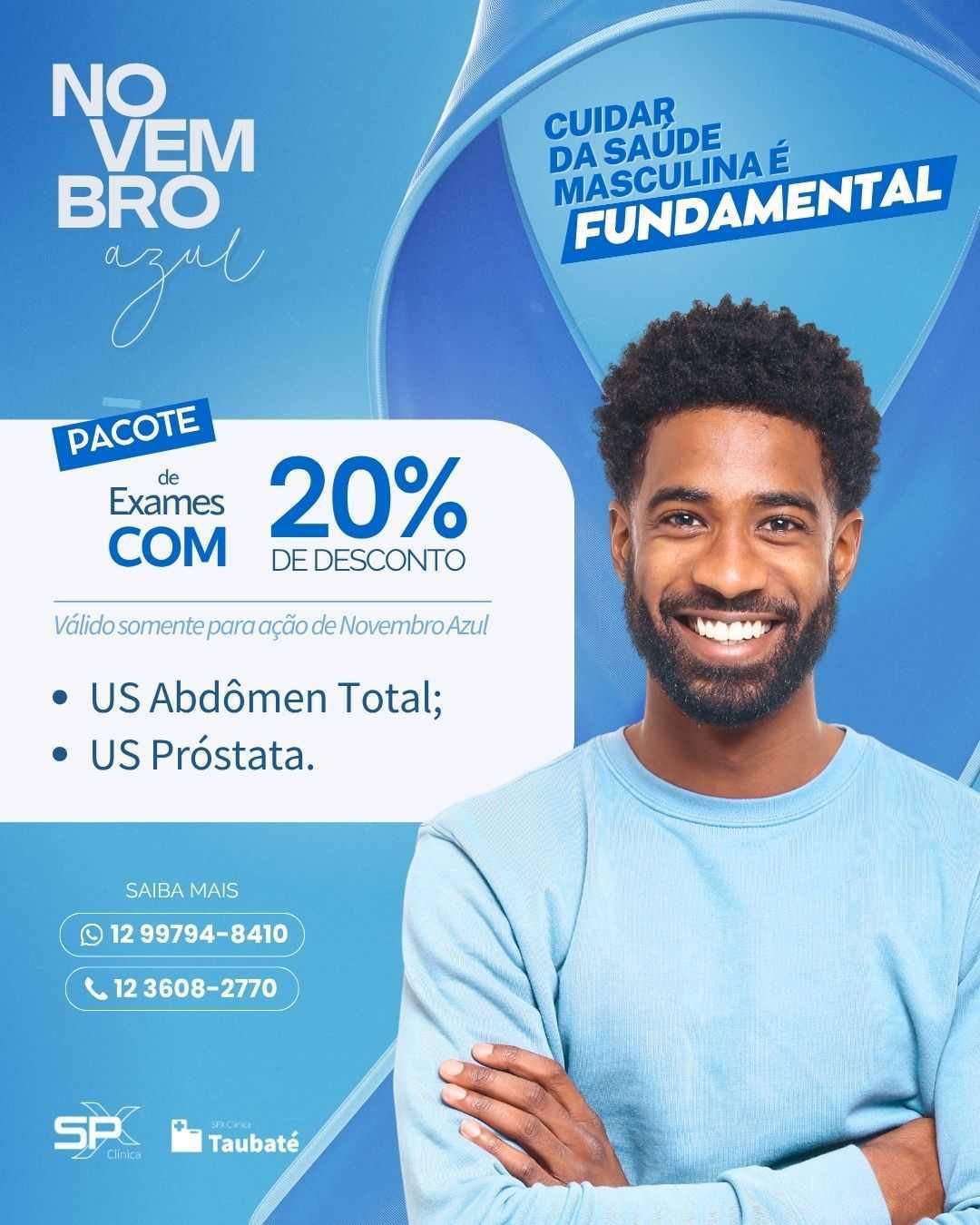 💙 Novembro Azul Chegou na SPX Taubaté: Exames do Homem com 20% de Desconto! 👨🏻