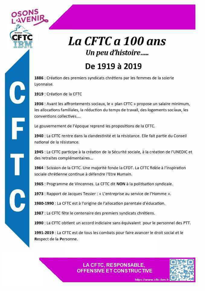 LA CFTC FETE SES 100 ANS EN 2019