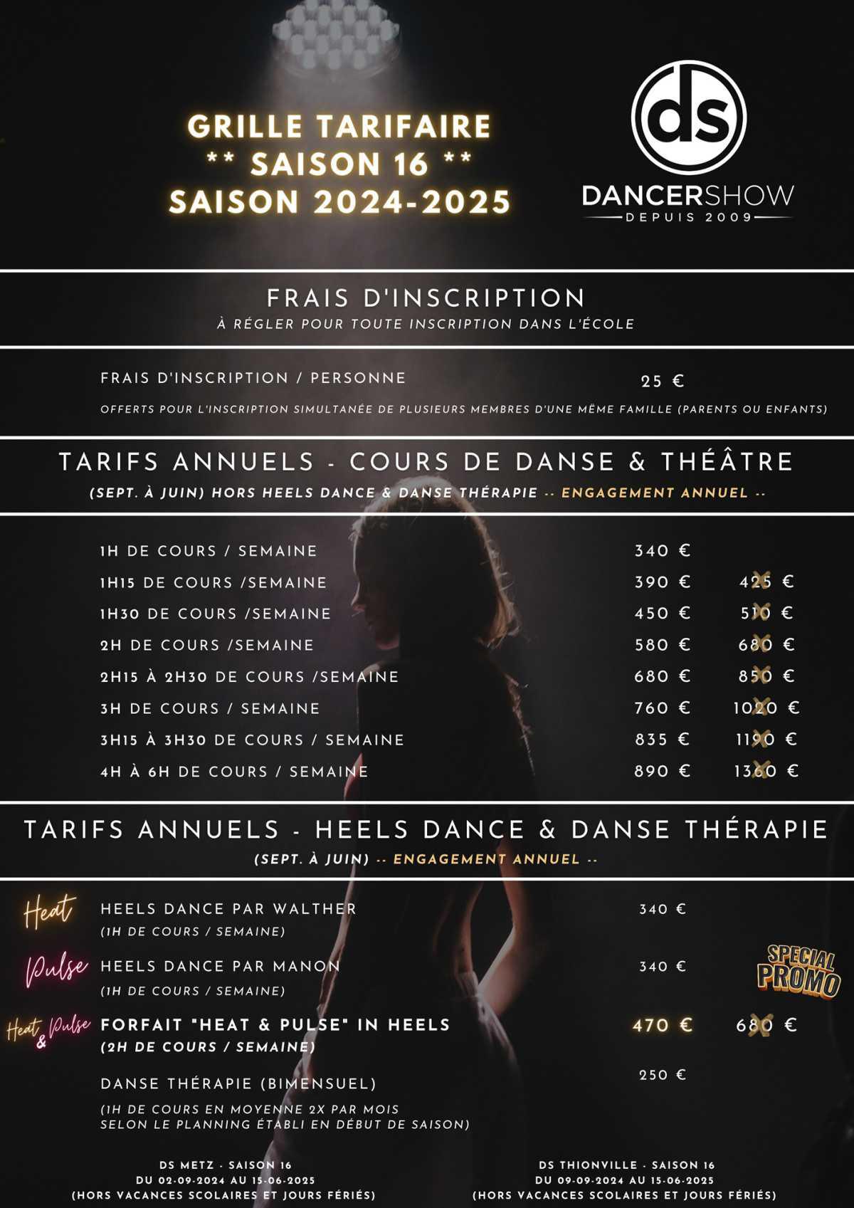 TARIFS DE NOS COURS DE DANSE ET DE THÉÂTRE