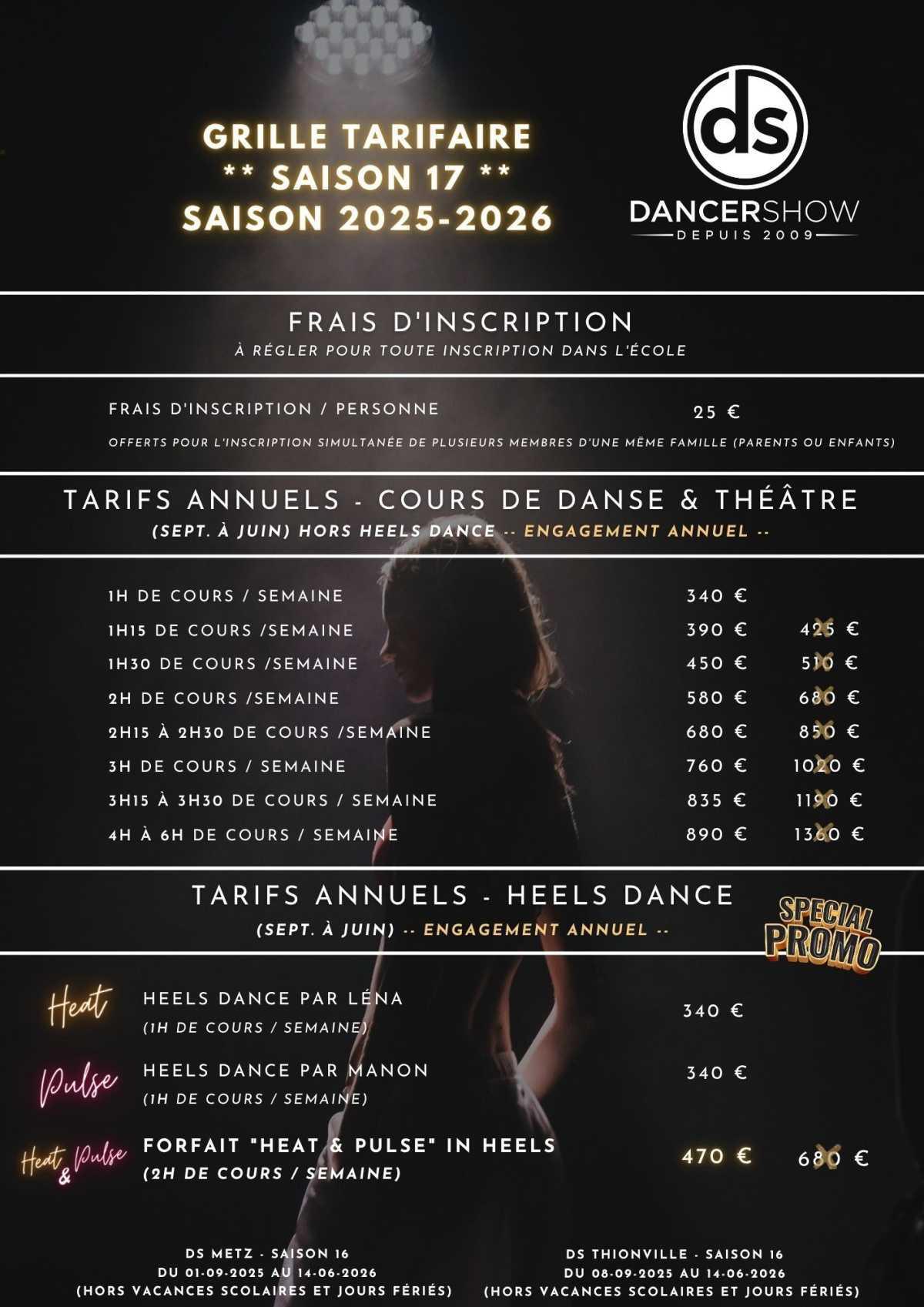 TARIFS DE NOS COURS DE DANSE ET DE THÉÂTRE