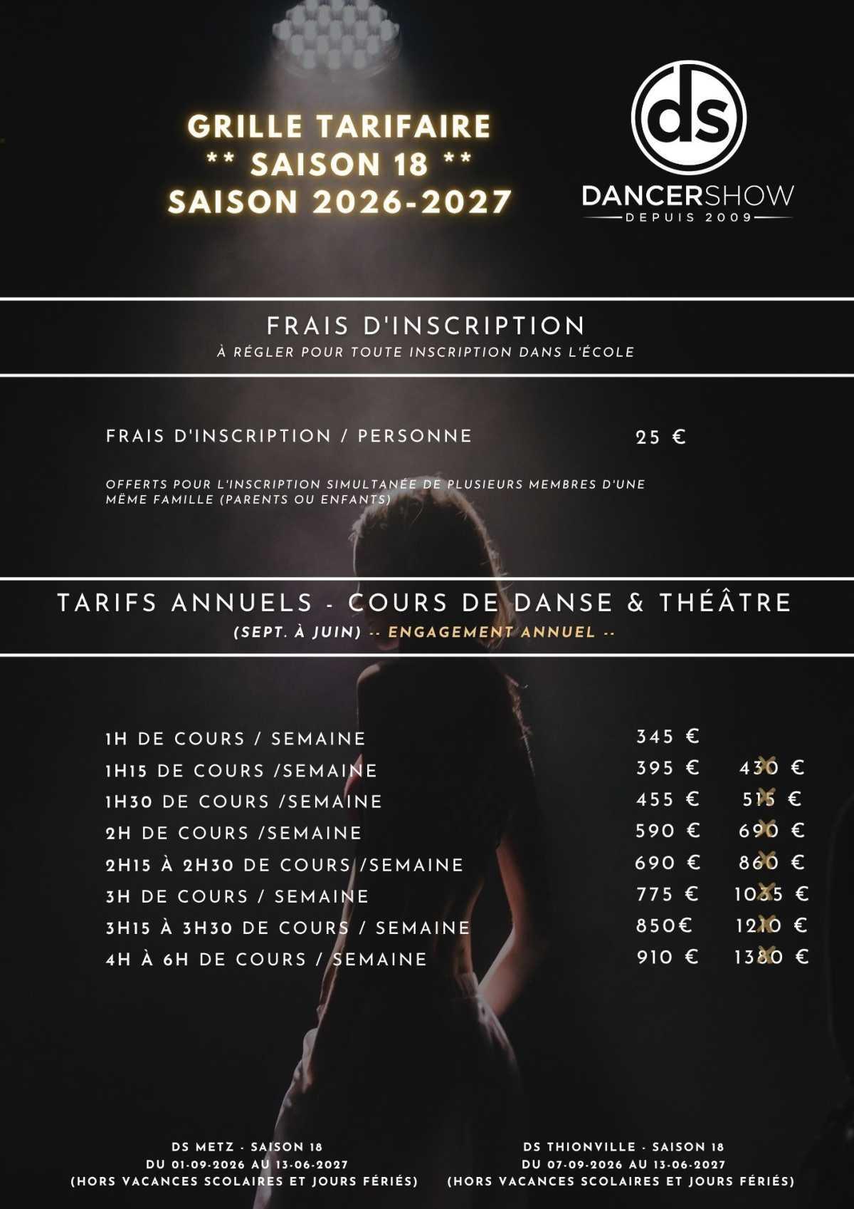 TARIFS DE NOS COURS DE DANSE ET DE THÉÂTRE TARIFS DE NOS COURS DE DANSE ET DE THÉÂTRE