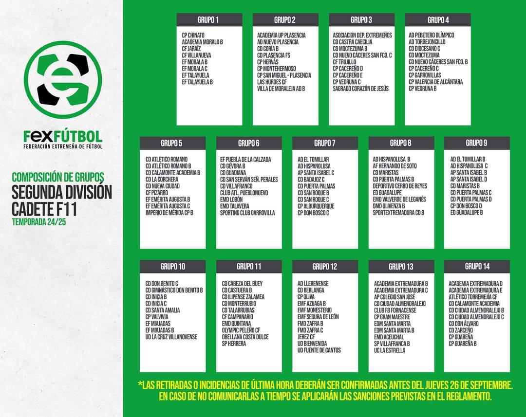 Composición grupos Infantil A y Cadete B