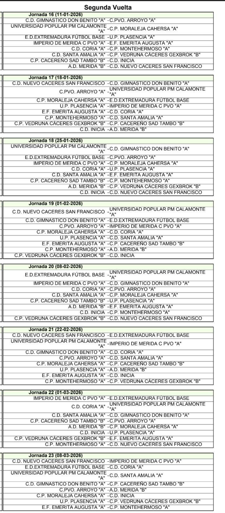 CALENDARIO JUVENILES 1A DIVISIÓN 